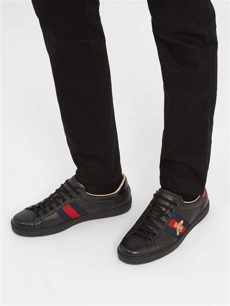 gucci ace black on feet|Gucci ace tennis shoes.